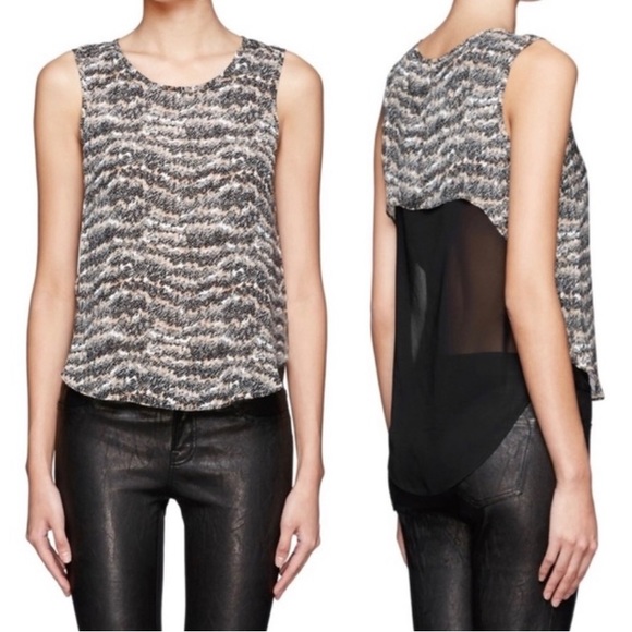 Rag & Bone printed silk High Low Sleeveless Blouse Tank Top Black Cream Sheer - Picture 1 of 9